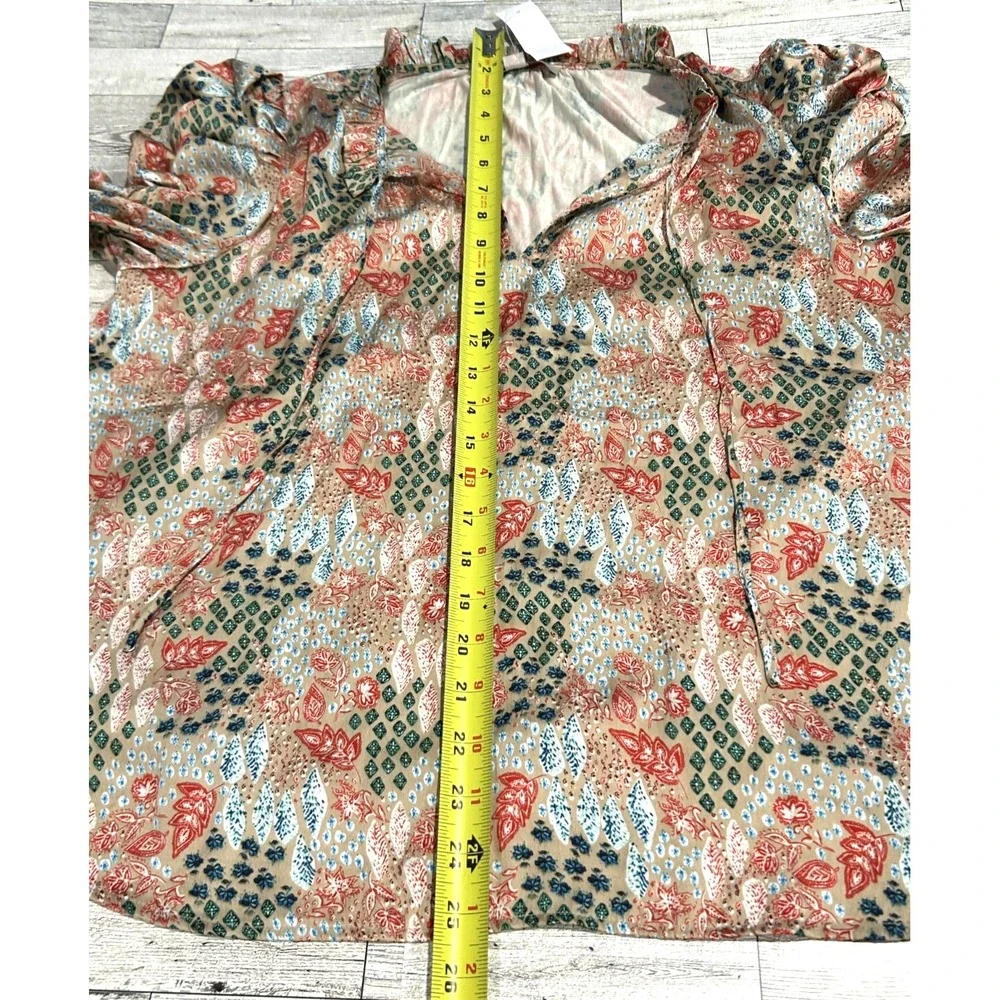 NWT LOFT Garden Cinched Sleeve Ruffle Tye Neck top blouse SMALL‎